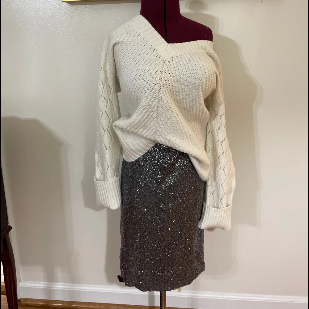 J.Crew silver pewter sequin holiday party dress pencil skirt 0 EUC rare